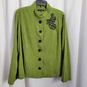 Wardrobe A Blazer Green Black Embroidered Button up Velour sz 20 Plus Retro 90s
